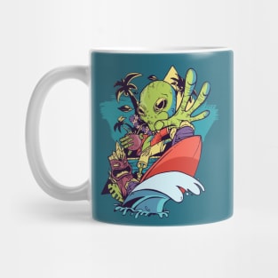 Surfing Alien on Island Vacation Mug